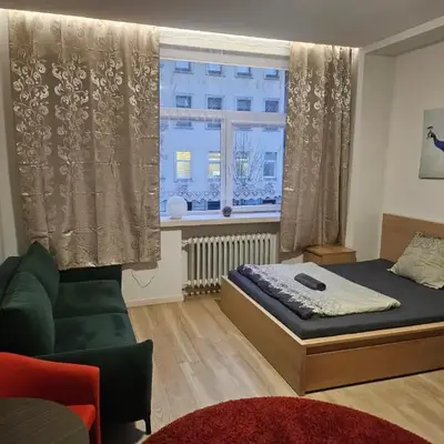 Kauno apartamentai Big room king size bed