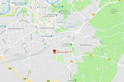a map with a red marker on it at Cozy Loft / Near Gates of Dawn / Free Netflix in Vilnius