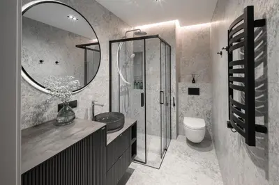a bathroom with a shower and a toilet and a mirror at No. 2 PARK AVENUE APARTMENT in Kaunas