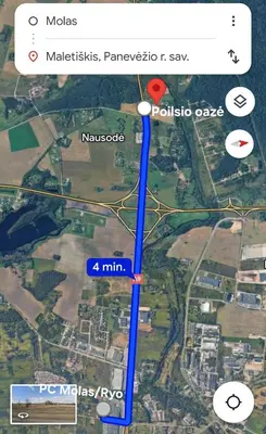 a screenshot of a google map with a red dot at Poilsio oazė in Panevėžys
