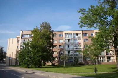 an apartment building on the side of a street at Mineral Apartment in Druskininkai