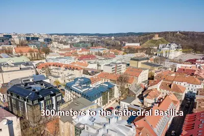 an aerial view of a city with buildings at HaPPy Inn VIP, Self Check-In-24x7, A-C, Parking-in-the-underground-Garage in Vilnius