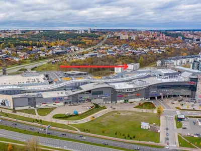 an aerial view of a large building in a city at J. Ralio apartamentai (monkey) in Vilnius